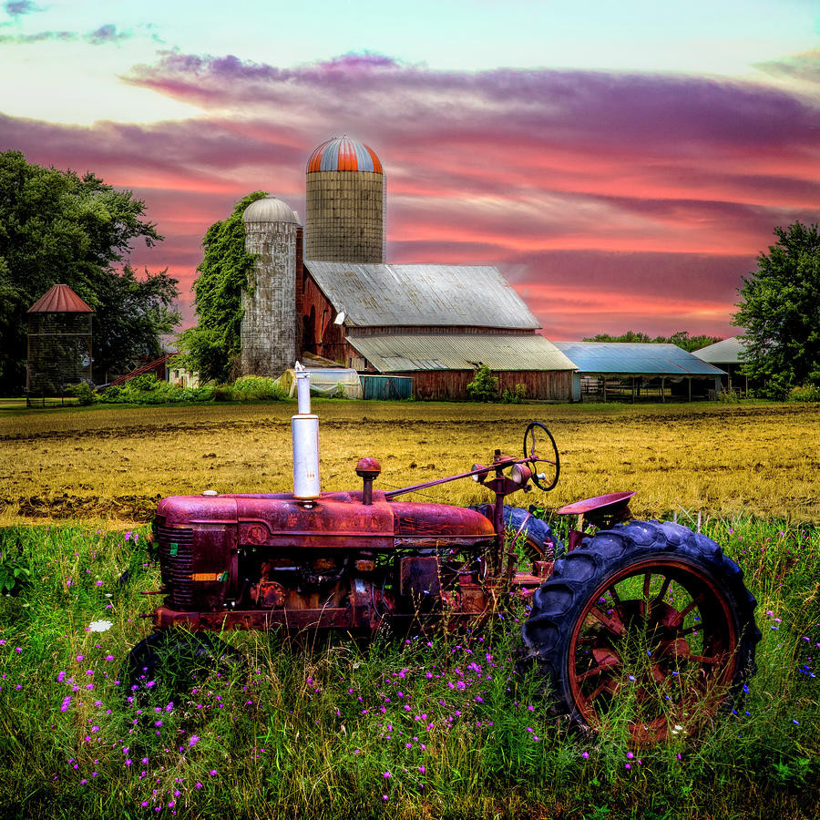 Vintage Red Tractor at the Country Farm Photograph by Debra and Dave Vanderlaan