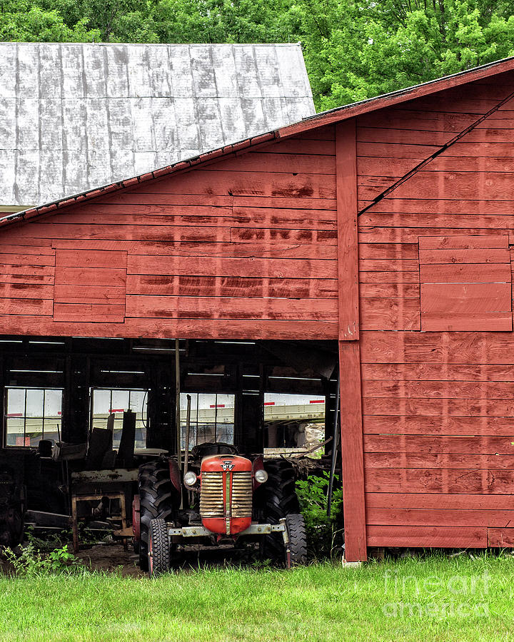 Vintage Red Tractor in the Barn New England Photograph by Edward Fielding