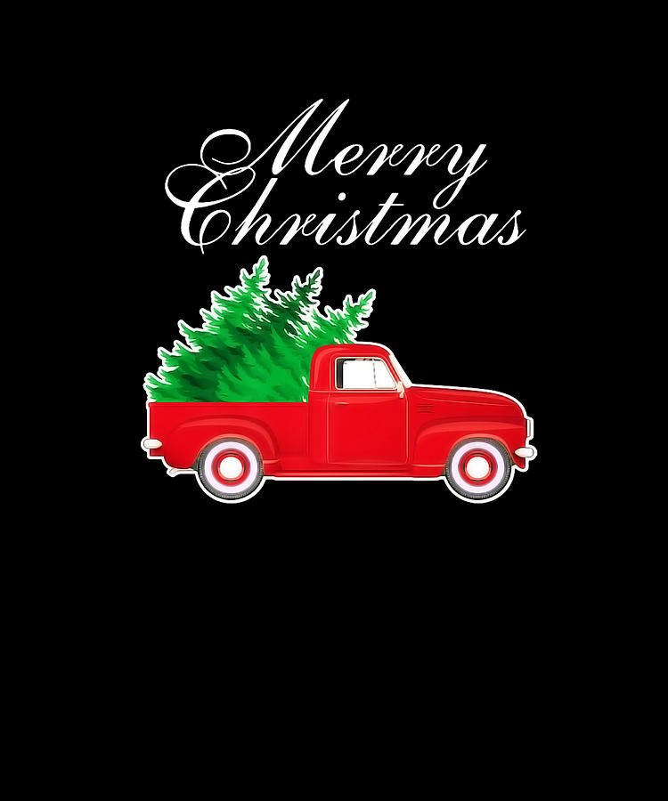 Vintage Red Truck Christmas Tree Merry Xmas Digital Art By Mark Rimar