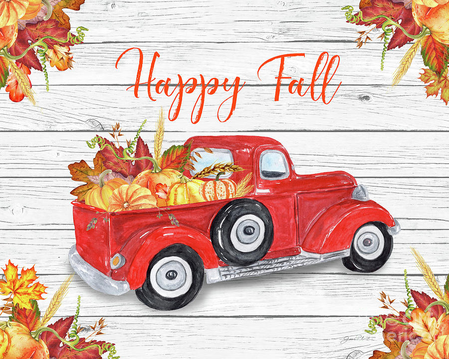 Vintage Red Truck Fall Painting by Jean Plout