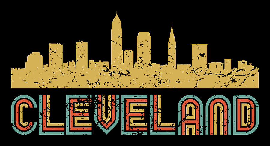 Vintage Retro Cleveland Ohio Skyline Distressed Look Digital Art by ...