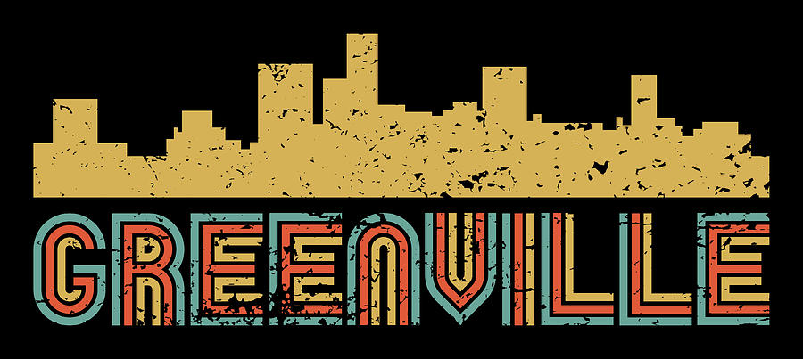 Vintage Retro Greenville South Carolina Skyline Distressed Look Digital ...