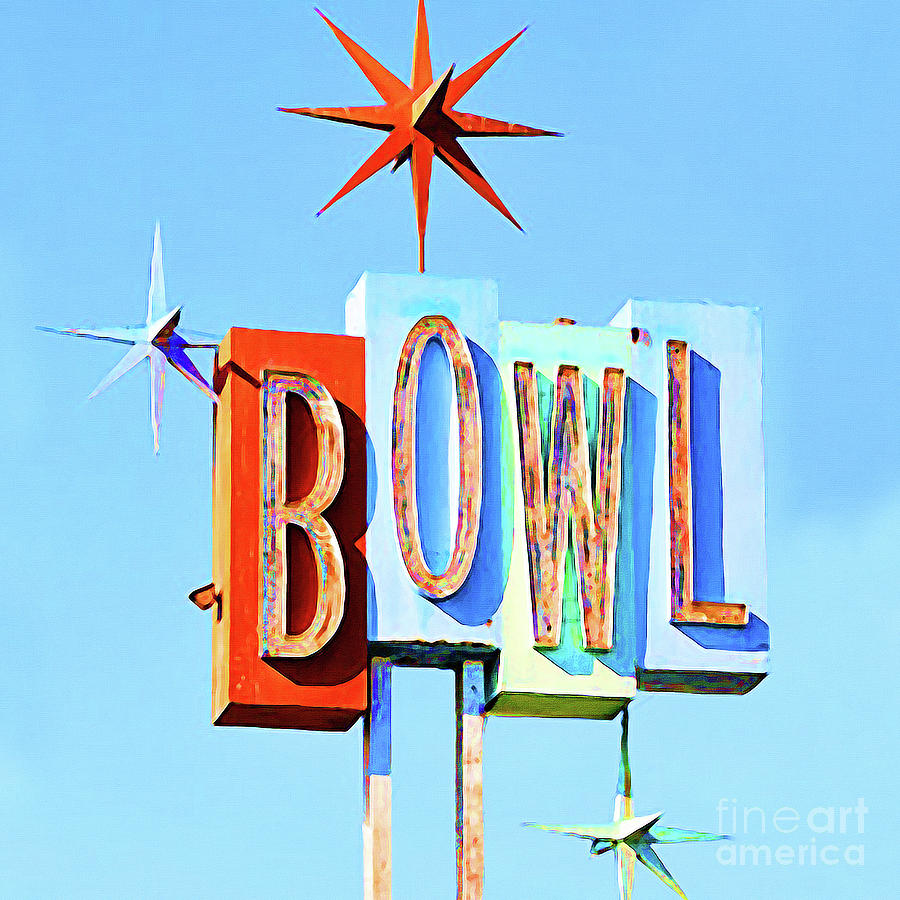 Bowl Photograph - Vintage Retro Mid Century Modern MCM Bowling Alley Sign 20200205 square by Wingsdomain Art and Photography