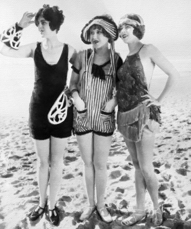 Vintage Retro Women On Beach Friends Painting by Tony Rubino