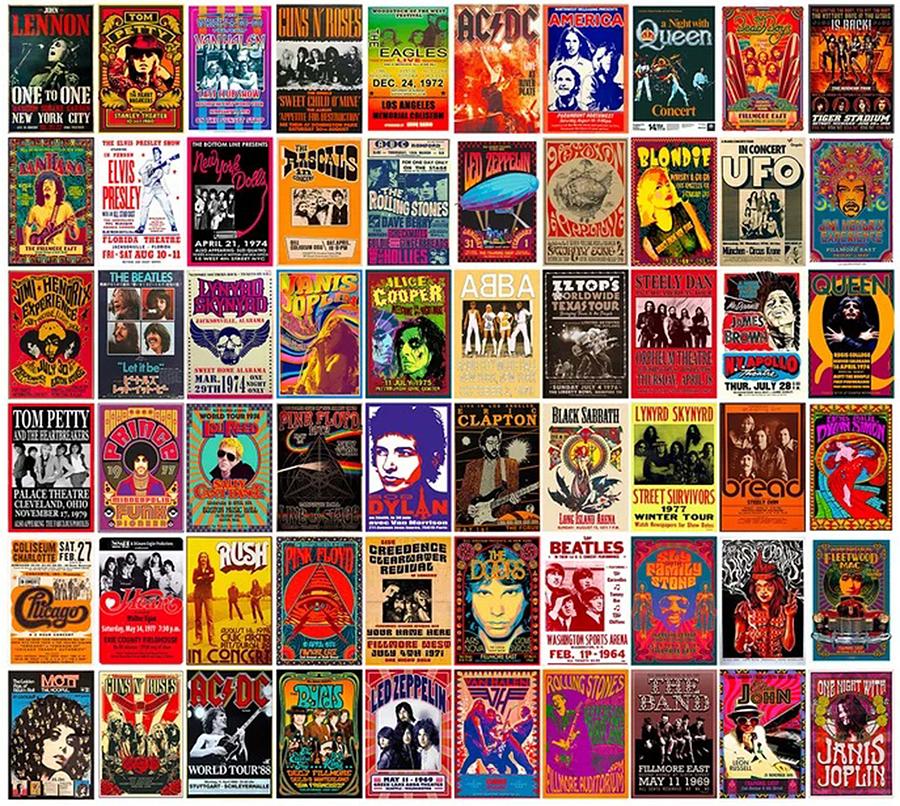 Vintage Rock Band Concert Posters, 70s 80s 90s Retro Music Digital Art ...