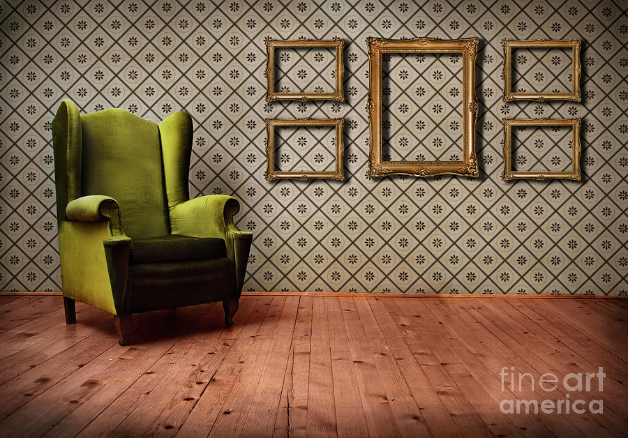 Vintage Photograph - Vintage Room with Golden Frmaes by Jelena Jovanovic