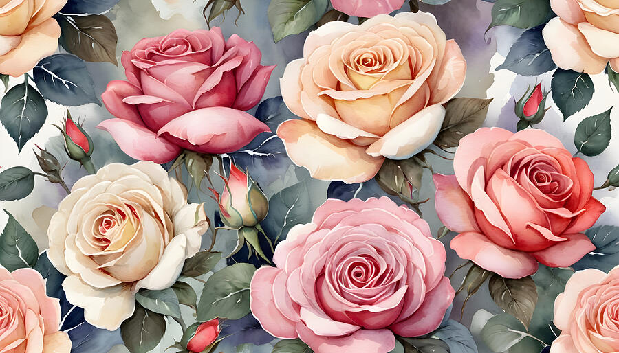 Rose Digital Art - Vintage roses by Perl Photography