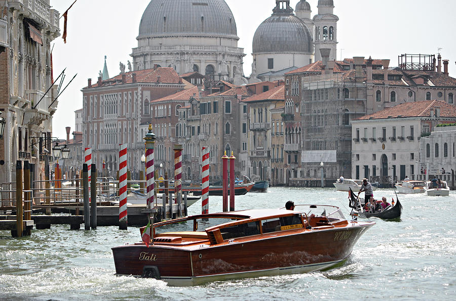 Vintage Runabout Water Taxi on the Grand Canal in Venice Italy Photograph by Shawn OBrien
