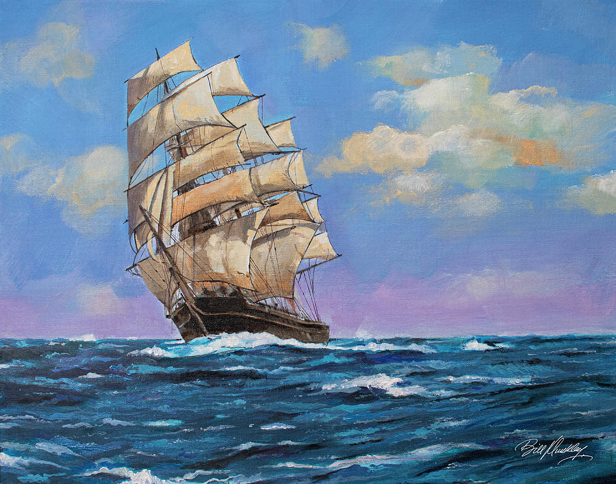 Vintage Sailboat Painting by Bill Dunkley