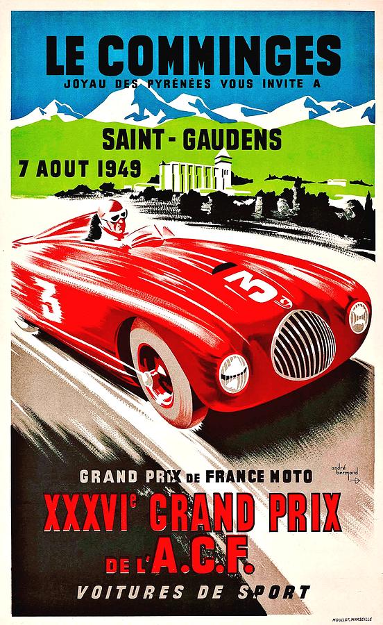 Vintage Saint Gaudens Grand Prix Automobile Race Poster - Circa 1949 Painting