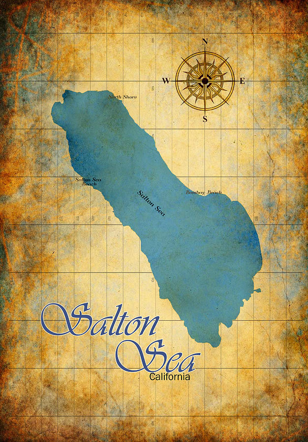 Vintage Salton Sea California Map Print Digital Art by Greg Sharpe