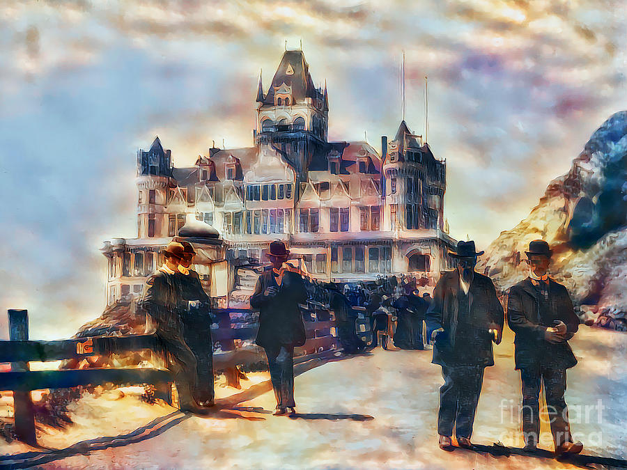 Vintage San Francisco Ocean Beach and Cliff House Restaurant in Nostalgic Painterly Colors 202005292 Photograph by Wingsdomain Art and Photography
