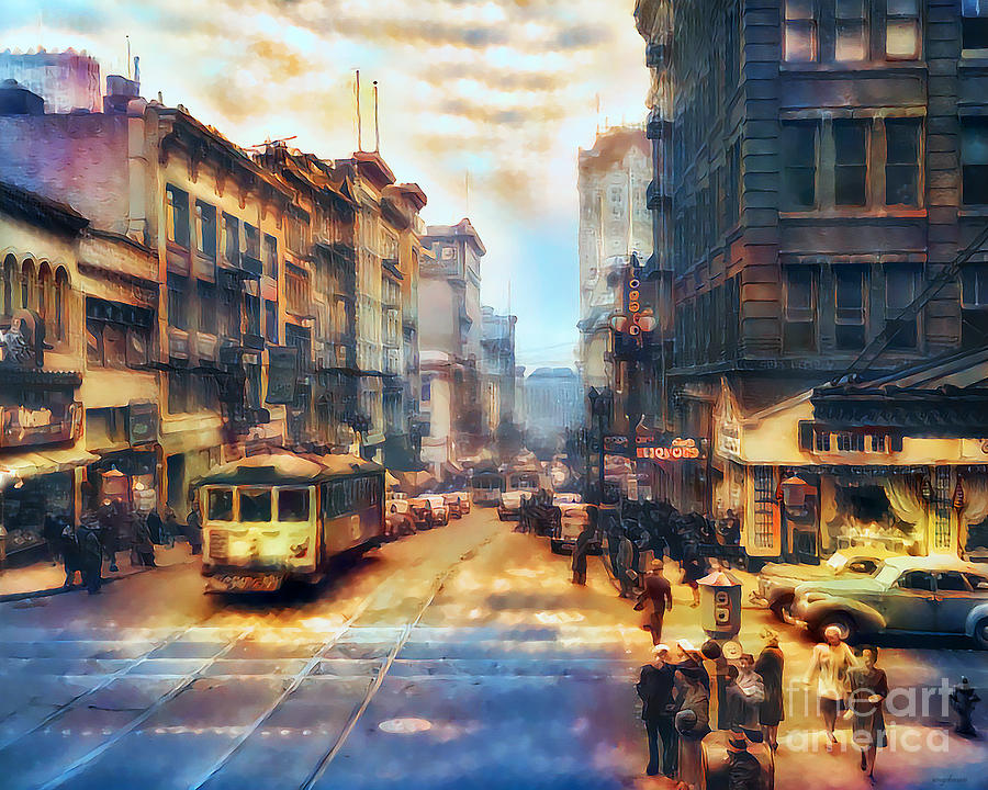 Vintage San Francisco Stockton and Sutter Streets in Nostalgic Painterly Colors 20200603v2 Photograph by Wingsdomain Art and Photography