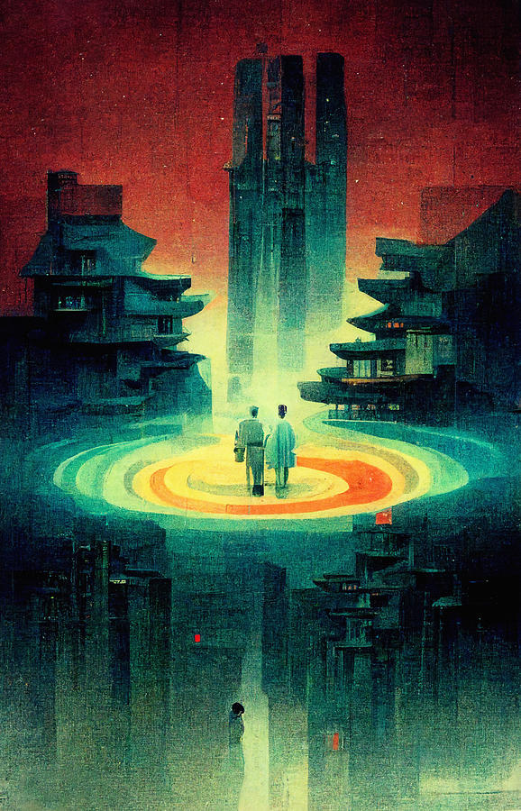 Vintage science fiction poster of an abstract city environment Digital ...