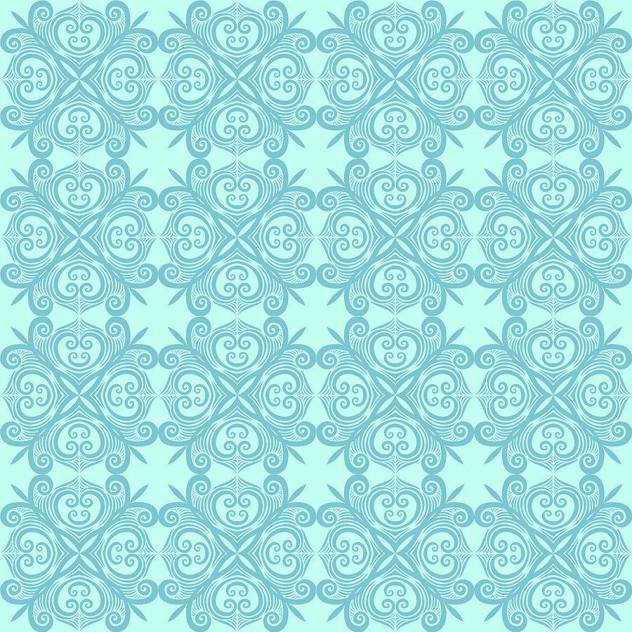 Vintage Seamless Floral Pattern - Blue Digital Art By Studio Grafiikka 