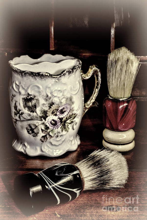 Vintage Photograph - Vintage Shaving Mug and Brushes Artistic by Paul Ward