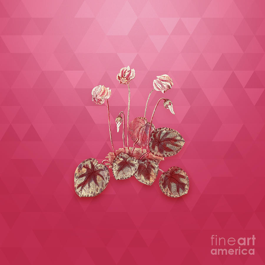 Vintage Shore Cyclamen Flower in Gold on Viva Magenta Mixed Media by Holy Rock Design