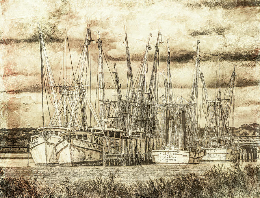 Vintage Shrimp Boats 1 Digital Art by Catherine Thiem - Fine Art America