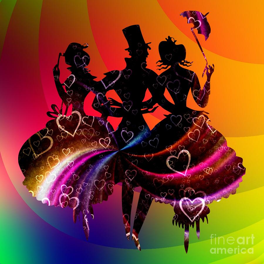 Vintage Silhouette of a Gentleman and Two Ladies Dancing and Carousing Digital Art by Rose Santuci-Sofranko