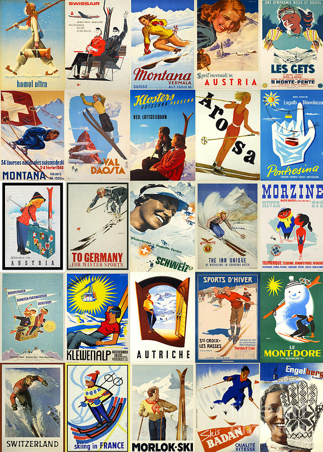 Vintage Ski Posters Collage Digital Art by Carlos V