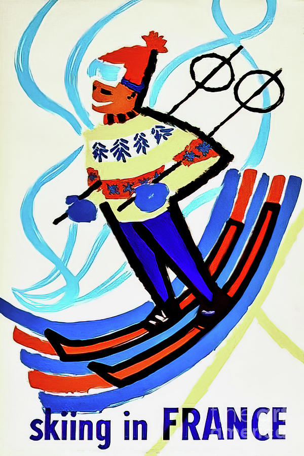 Vintage Skiing in France Poster 1959 Drawing by M G Whittingham