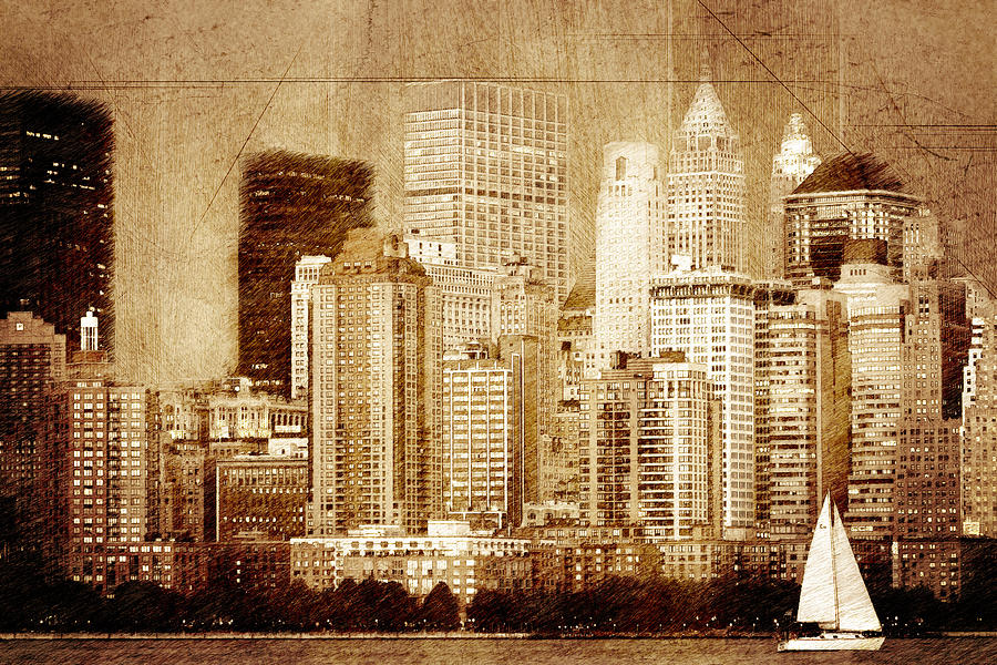 Vintage skyline of New York Mixed Media by Alex Mir | Fine Art America