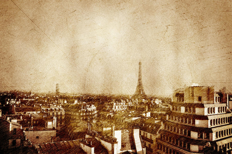 Vintage skyline of Paris Mixed Media by Alex Mir