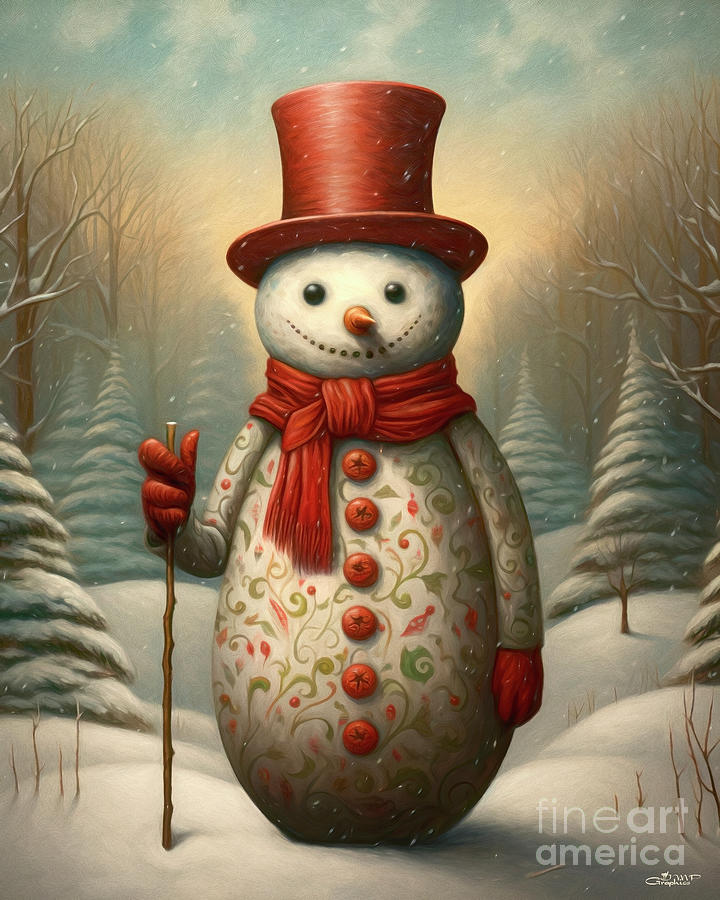 Vintage Snowman Digital Art by Jutta Maria Pusl