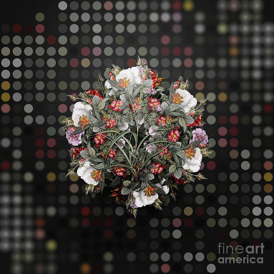 Vintage Painting - Vintage Spiderwort Flower Wreath on Bokeh Dot Pattern n.0633 by Holy Rock Design