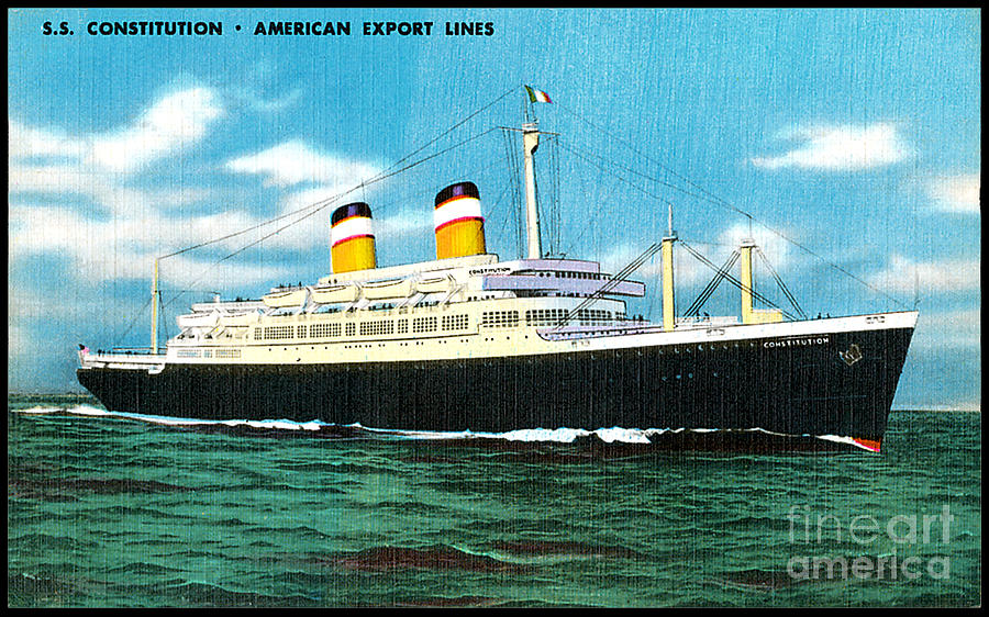 Vintage SS Constitution American Export Lines Ship Postcard Painting by Unknown