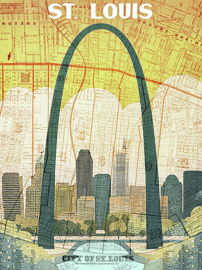 Vintage St Louis Skyline With Map Mixed Media by Dan Sproul