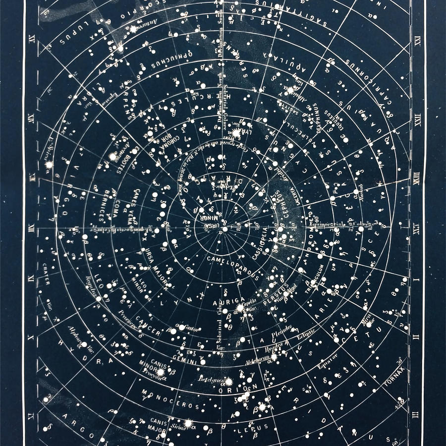 Vintage STAR CONSTELLATIONS MAP POSTER circa Painting by Julie Patricia ...