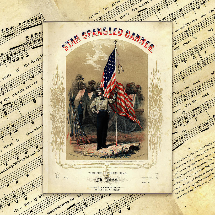 American Flag and Lyrics to Star Spangled Banner Poster for Sale