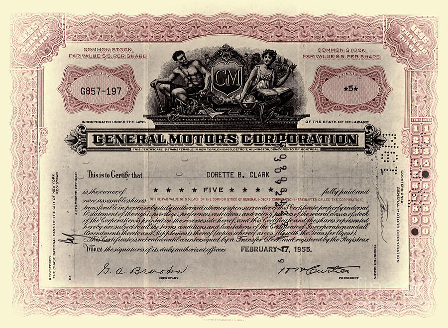 Vintage Stock Certificate General Motors Corporation artistic