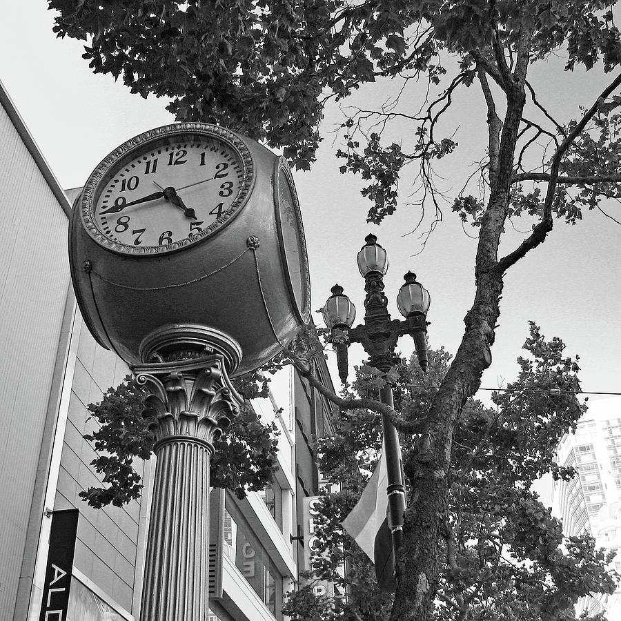 San Francisco Photograph - Vintage Street Clock San Francisco BW by Connie Fox