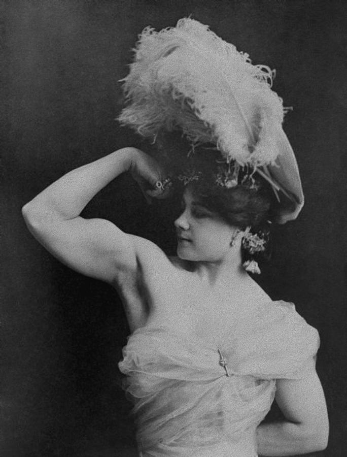 Vintage Strongwoman Charmion Flexing - 1897 Photograph by War Is Hell Store