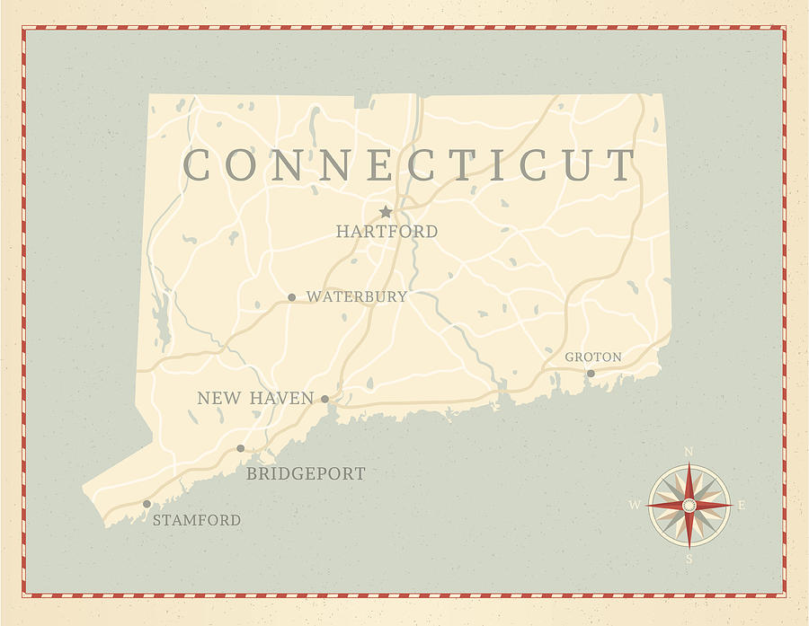 Vintage-Style Connecticut Map Drawing by Hey Darlin