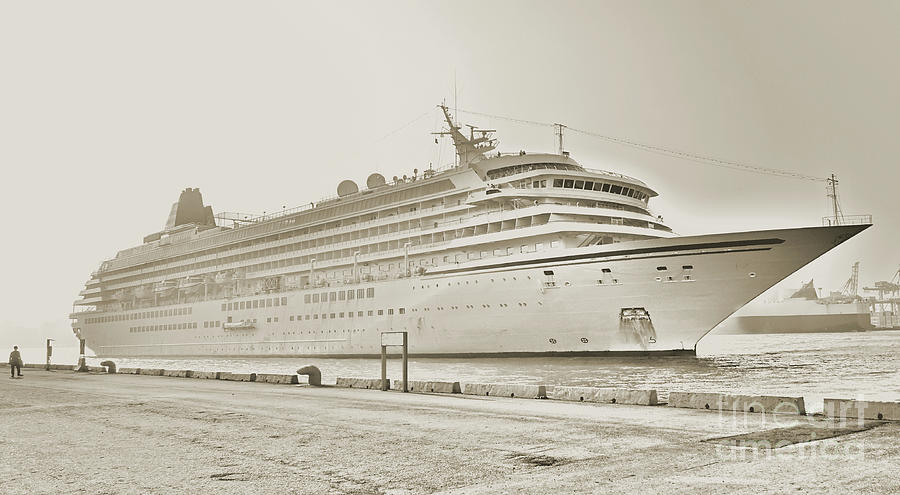 Vintage Style Cruise Ship in Port by Yali Shi Vintage Style Cruise Ship in Port by Yali Shi