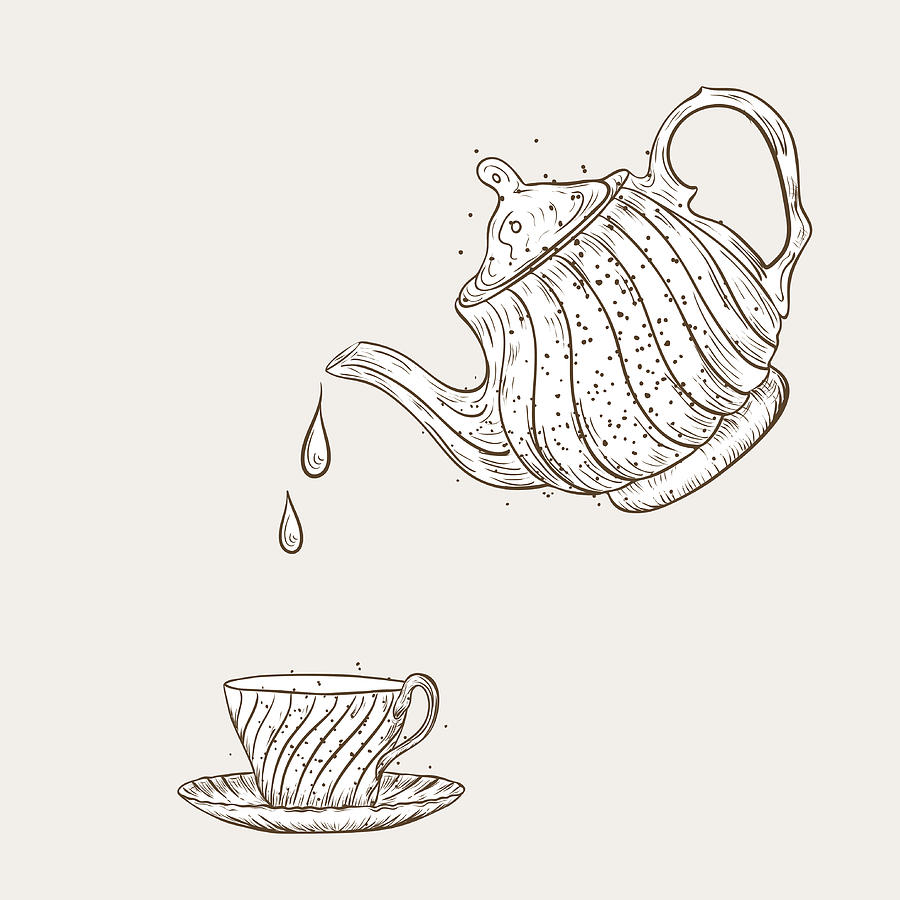 Vintage Style Hand Drawn Tea With Texture Drawing by Diane555