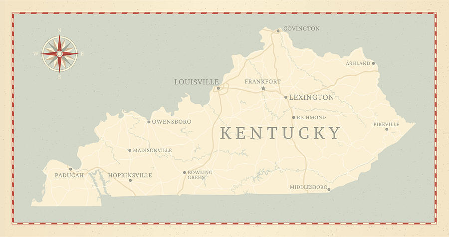 Vintage-Style Kentucky Map Drawing by Hey Darlin