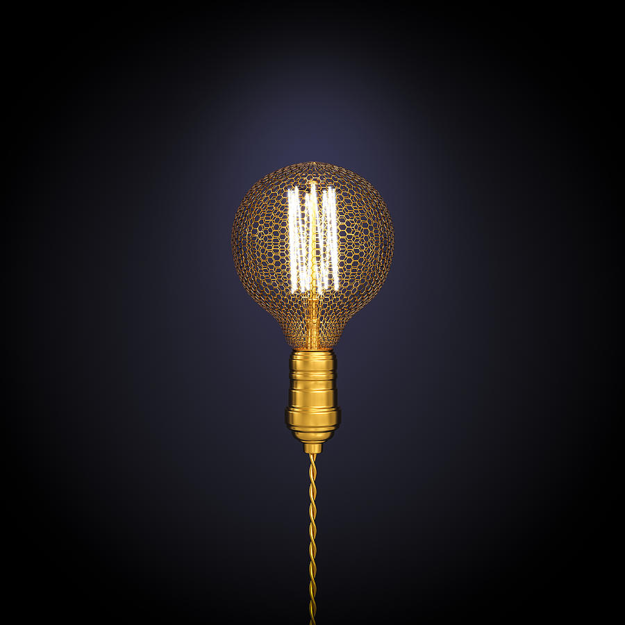 Vintage Style Led Bulb With Gold Grid.  Photograph by Gualtiero Boffi