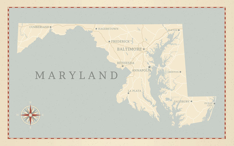 Vintage-Style Maryland Map Drawing by Hey Darlin