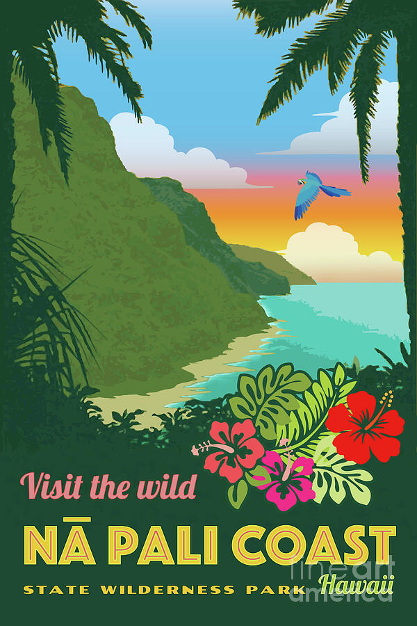 Vintage-Style Na Pali Coast Travel Poster Digital Art by Eric Hwang