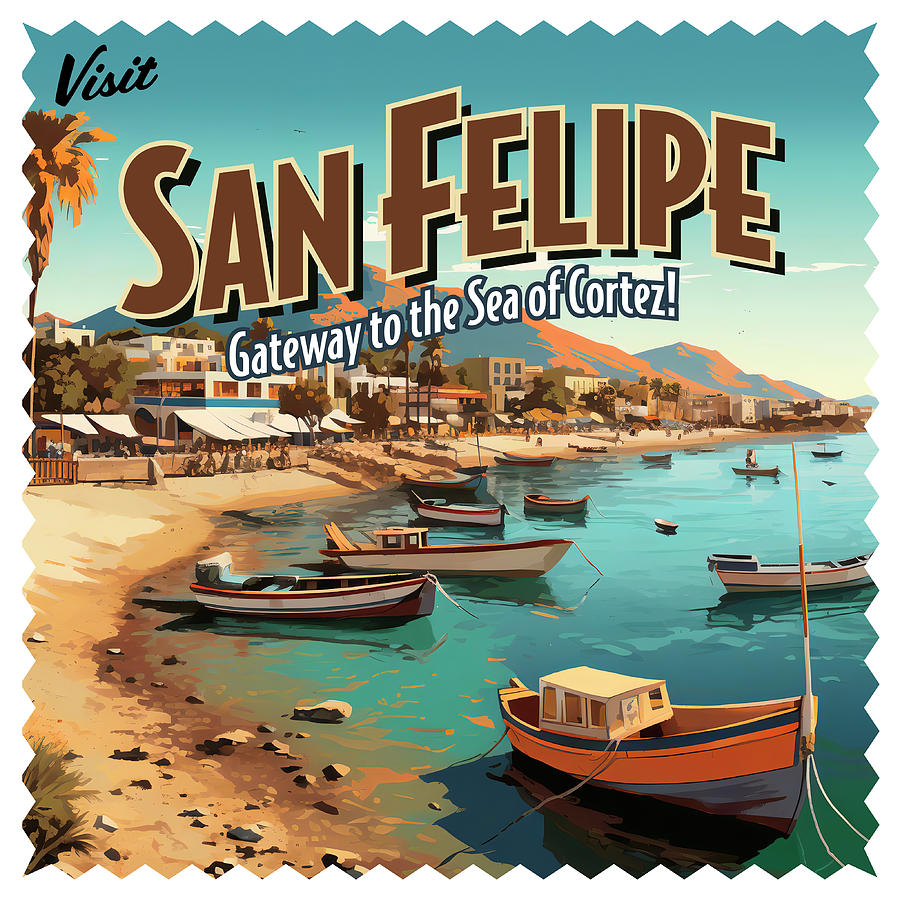 Vintage Style San Felipe, Mexico Postcard Digital Art by William Scott Koenig