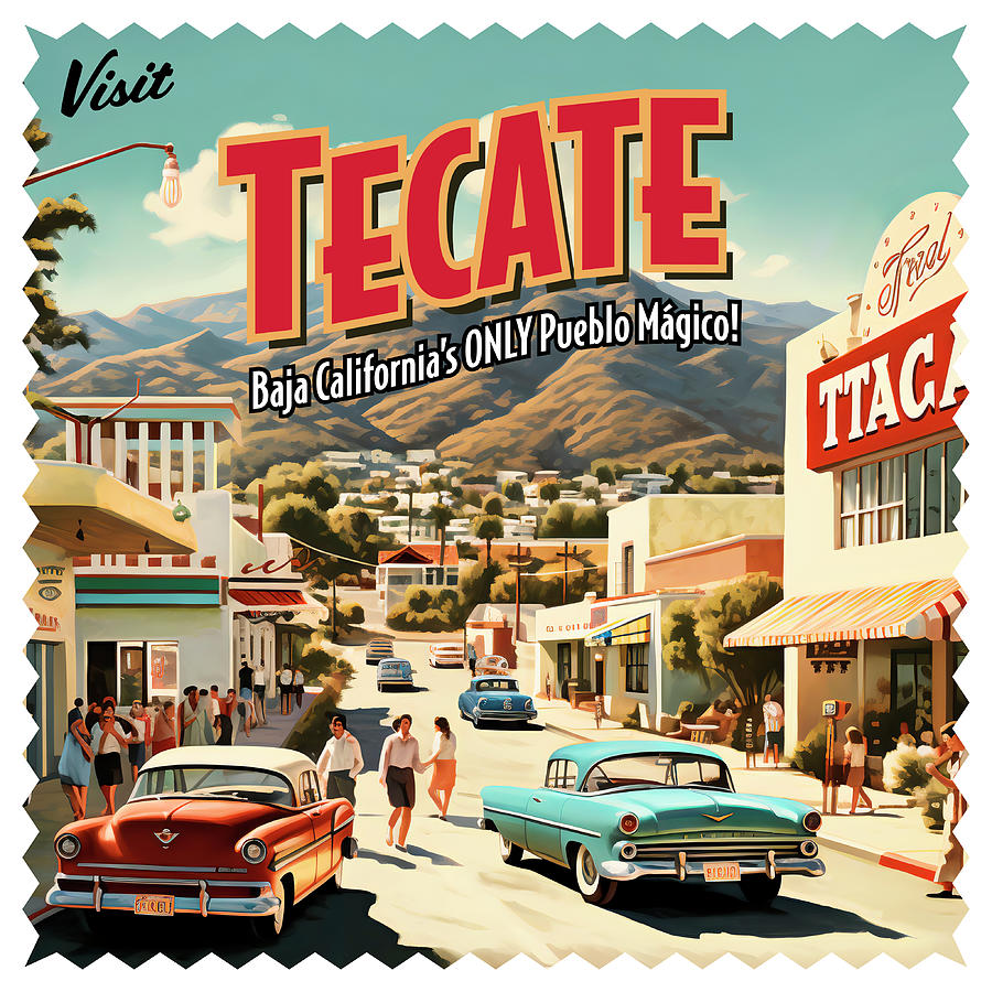 Vintage Style Tecate, Mexico Postcard Digital Art by William Scott Koenig