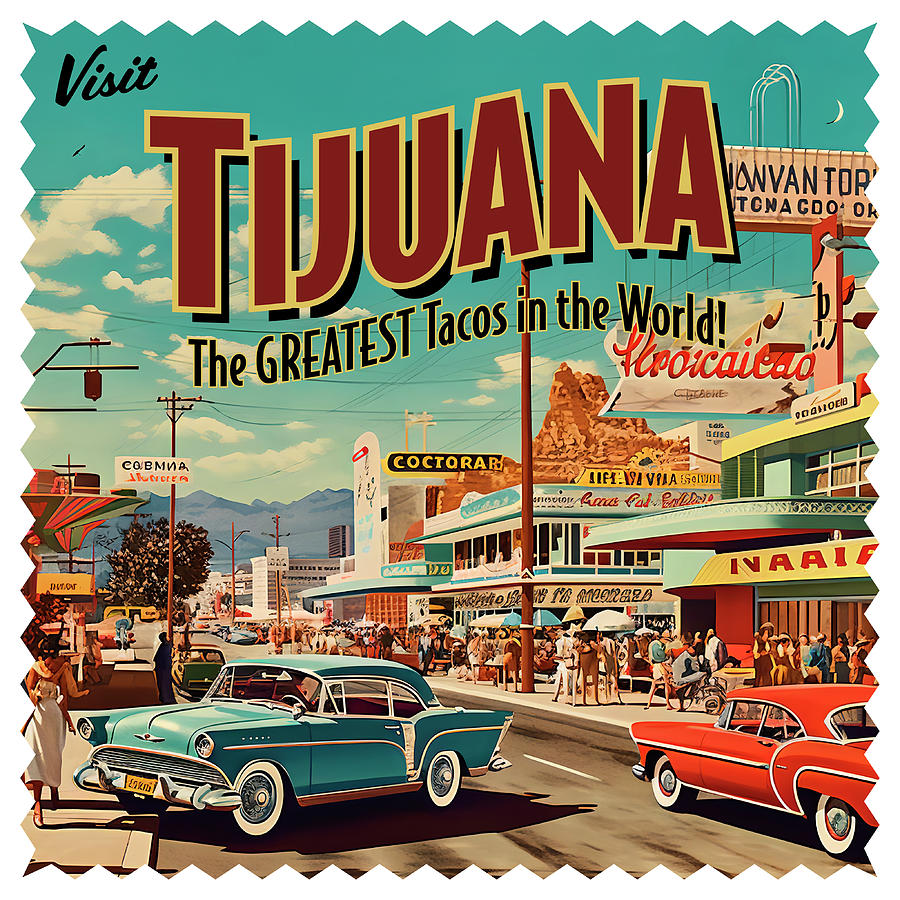 Vintage Style Tijuana, Mexico Postcard Digital Art by William Scott Koenig