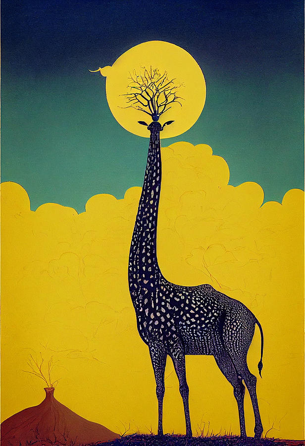 Vintage Stylized Storybook Image of a Giraffe Standin 9645563fb5f645e ...