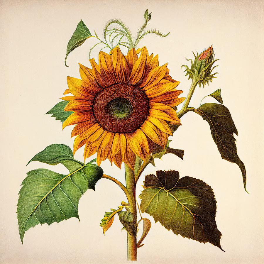 Vintage Sunflower Painting Digital Art by Roger Willoughby - Fine Art ...