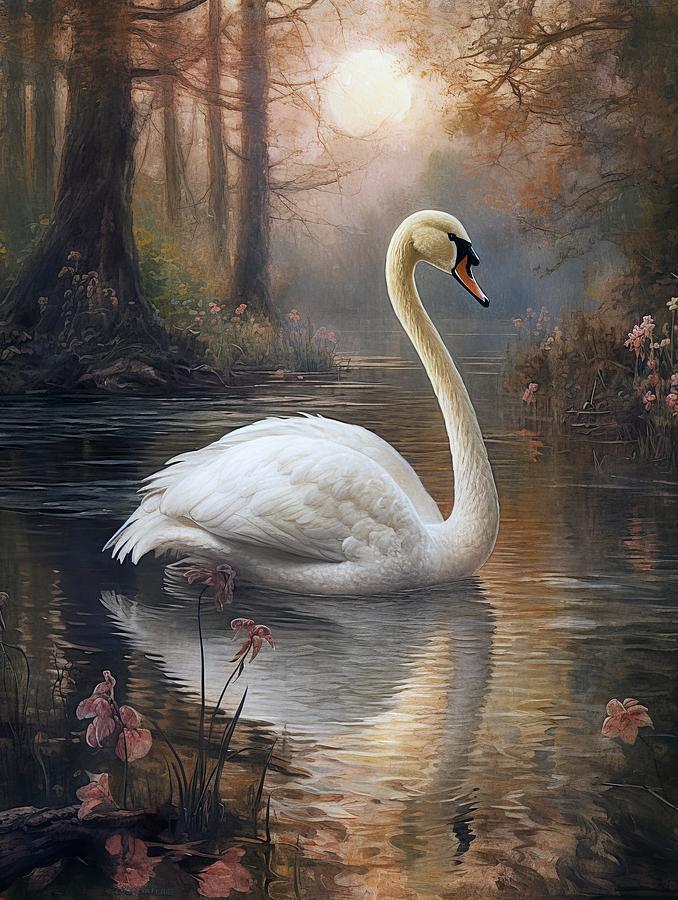 Vintage Swan illustration Painting by Land of Dreams - Fine Art America