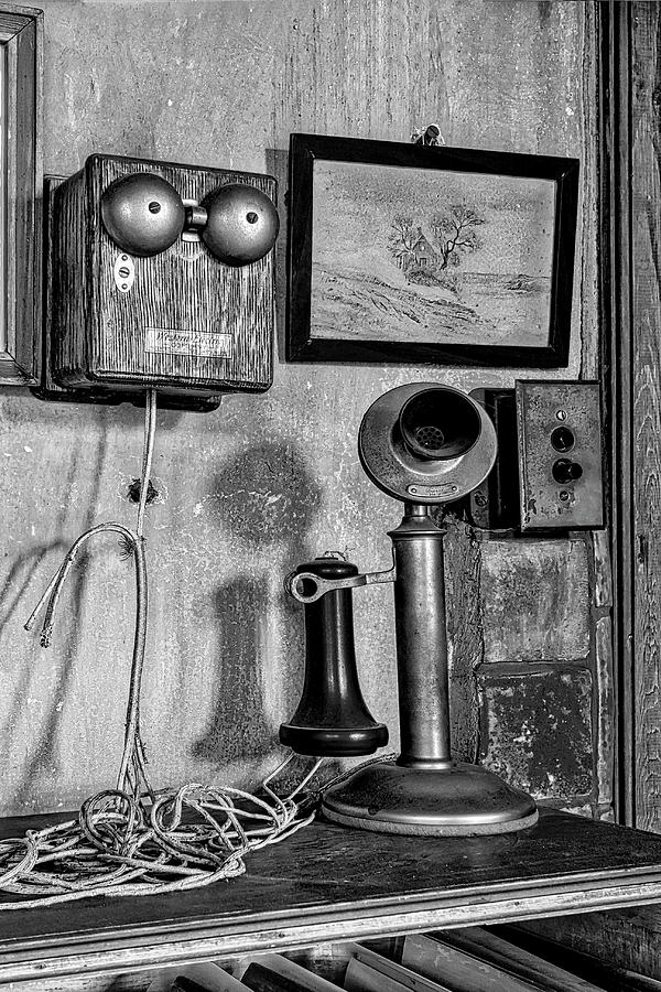 Vintage Telephone BW Photograph by Susan Candelario